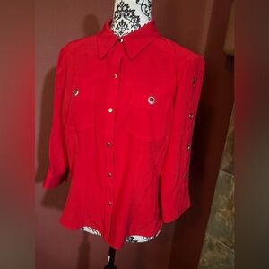 Red Button-Up Women's Top